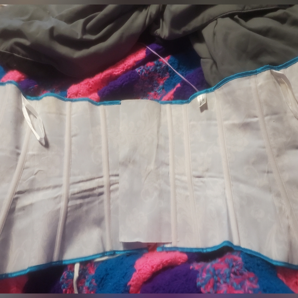 White and Blue Shiney Over Bust Lace Up Corset - Picture 10 of 13